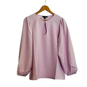 J. Crew Puff Sleeve Satin Back Crepe Keyhole Top Blouse Light Pink Small Tall